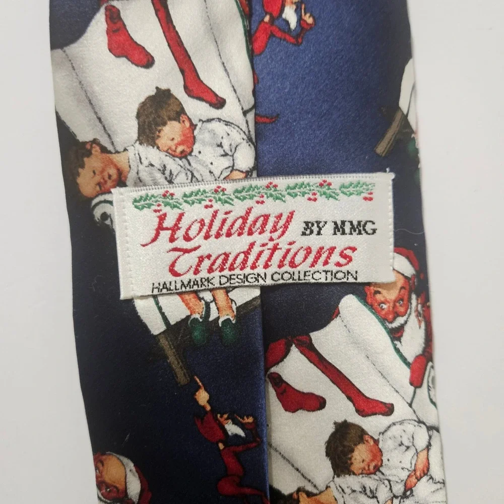 Norman Rockwell Christmas Silk Tie Hallmark Holiday‎ Traditions Navy Blue Mens